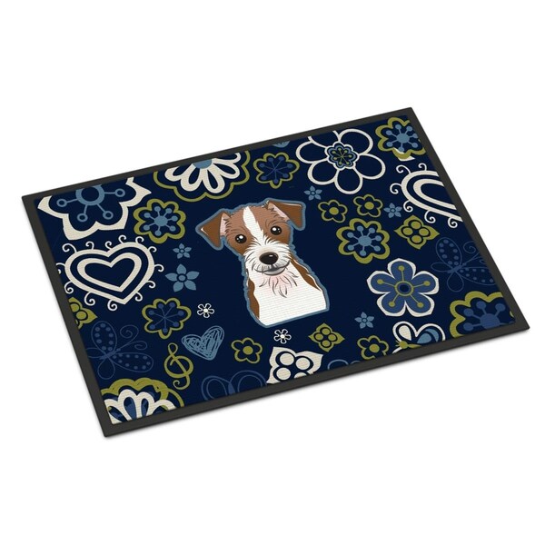Carolines Treasures 18 x 27 in. Blue Flowers Jack Russell Terrier Indoor or Outdoor Mat BB5053MAT - main